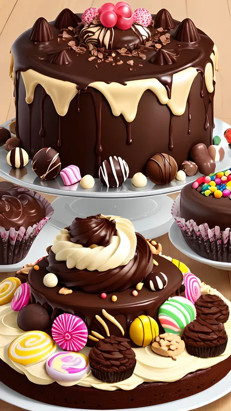 Chocolate, confectionery, chocolates, cakes, realistic, colorful, 4D --auto --s2