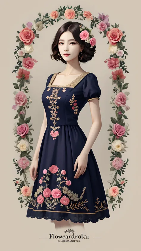 Embroidery style, a flower, elegant color