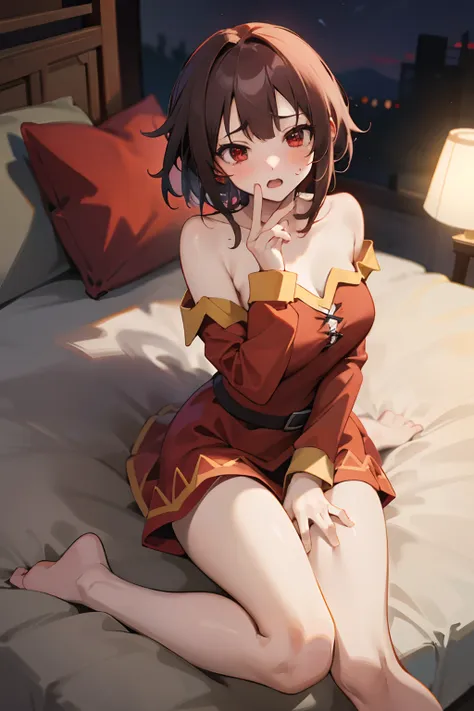 in love, masterpiece, 1girl, megumin's style,((sex)), female, 1boy,, moviment, rough, shocked, laying,(megumin),short_hair, (red...