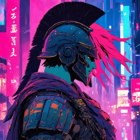 a roman soldier from romance emporer in cyberpunk city