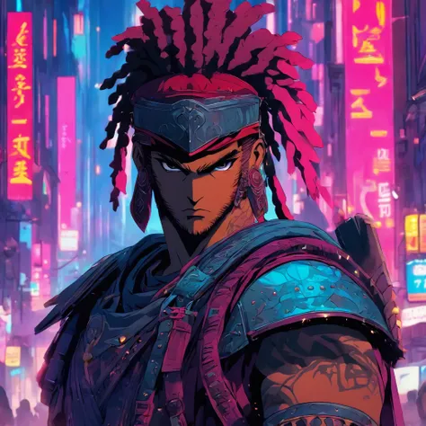 a roman soldier from romance emporer in cyberpunk city