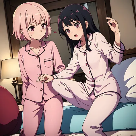 Morning light　waking up　younger sister　Come on the bed　Sister feeling　s Pajamas　Wearing pink pajamas and showing a little