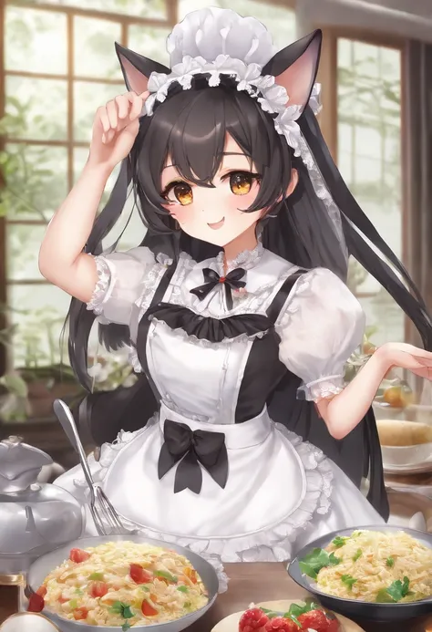 Dark hair　cat ear　maid clothes　Height is about 170cm　Big ass　Doji drops the omelet rice