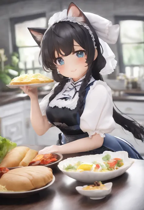 Dark hair　cat ear　maid clothes　Height is about 170cm　Big ass　Doji drops the omelet rice