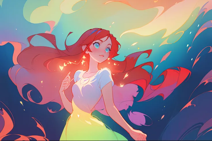 beautiful anime girl in ballgown, inspired by Glen Keane, long flowing red hair, inspired by Lois van Baarle, (disney art style), by Lois van Baarle, glowing aura around her, by Glen Keane, jen bartel, glowing lights! digital painting, flowing glowing hair...