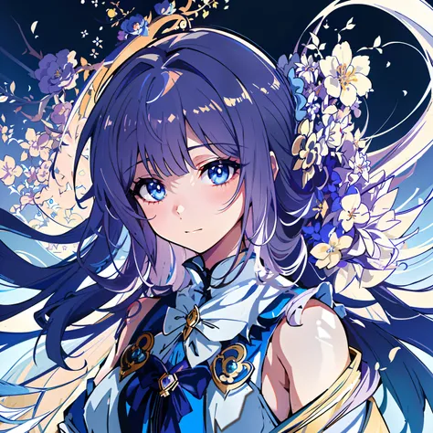 Anime girl with blue eyes and long hair in a blue dress, anime moe art style, Portrait Chevaliers du Zodiaque Fille, Ayaka Genshin impact, Detailed digital anime art, high detailed official artwork, Official artwork, ”beautiful anime woman, Anime art wallp...