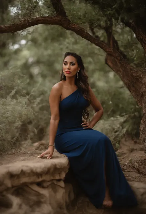 A beautiful brown-skinned woman wearing a thigh split evening dress, with large diamond earrings hanging from her ears, un collier en diamant autour de son cou, The well-formed leg was completely exposed by the slit of the dress. Son sourire avait la lueur...