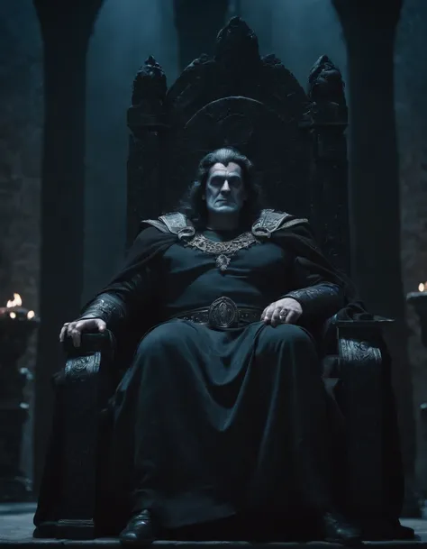 Hades sitting on his throne in under world, ruler of the under world, portray his power and authority