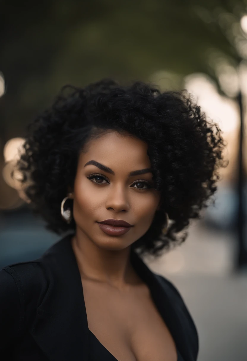 "Ultra realistic image of a gorgeous 25 year old African American girl, Caramel peel, with big breasts and big butt like Valentina jewels, walking alone on Savana Boulevard in Calgary, Canada with her iPhone 14, skinny , black hair, short curly African hai...