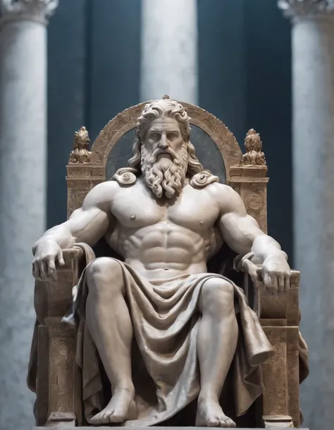 Zeus sitting on his throne in Olympus, ruler of the under , portray his power and authority