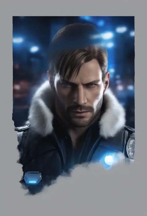 A prompt for Leon from Resident Evil. Depicting Leon S. Kennedy, the legendary member of S.T.A.R.S., A cyberpunk background with a blue light theme, 30-megapixel, 4k, Canon EOS 5D Mark IV DSLR, 85mm lens, sharp focus, intricately detailed, long exposure ti...