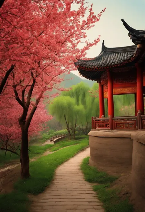 The east wind lifted the spring coat, And walk in search of the scent and return. Red mirror peach blossom smile, Green trees and willows fly together. Wandering winding trails poor vanilla, Melancholy Jolin Hanging Luo Hui. Remember where you are now, Con...