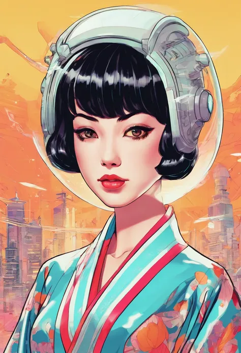 Top Quality, Masterpiece, High Definition, 1girl, Beautiful and Perfect Face, Bob Cut, Japanese Clothing,Kimono, Intricate Details, Cinematic Feel, 8K, Very Detailed