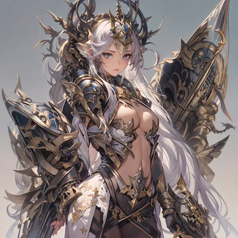 ((Masterpiece, Highest quality)), Detailed face, CharacterDesignSheet， full bodyesbian, Full of details, Multiple poses and expressions, Highly detailed, Depth, Many parts，Beautiful paladin girl，Holding a shield，Extremely beautiful，High Balance, Natural li...