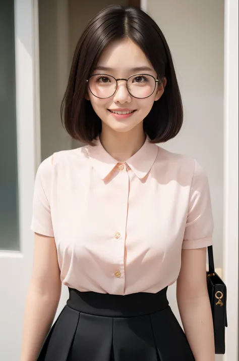 (masutepiece, Best Quality, Capture super cute moments, depth of fields, ultra-detailliert, Ultra High Resolution, C4D, Octadale, 3D Modeling, 8K, 16 K, one girls、a junior high school student、A dark-haired、short-hair、straight haired、Light brown eyes,hair a...