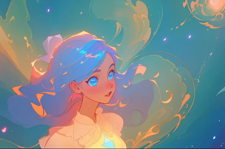 beautiful anime girl in flowing ruffle layered ballgown, inspired by Glen Keane, inspired by Lois van Baarle, (disney art style), by Lois van Baarle, glowing aura around her, by Glen Keane, jen bartel, glowing lights! digital painting, flowing glowing hair...