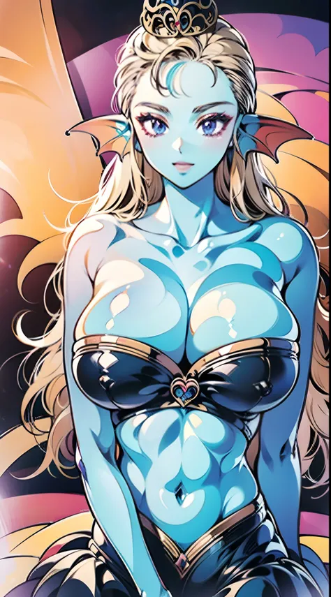 8K,high quality,anime,married woman,beautiful,beautiful,bright,eye highlights,purple eyes,sexy,super big tits,oversized boobs,dark blue nipples,erotic,beautiful line drawing. Blue skin, blue and orange gradient fins, nude, nothing on, nothing on, nothing o...