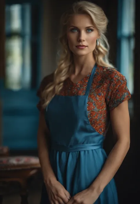 Apron layered on blue dress　a blond　Lost　Blue eyes　Full of doors