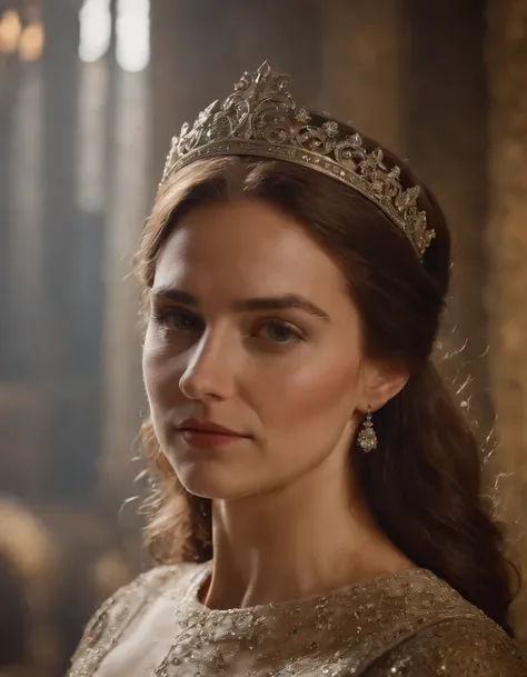 Gorgeous queen of England, medieval age, indoor castle.