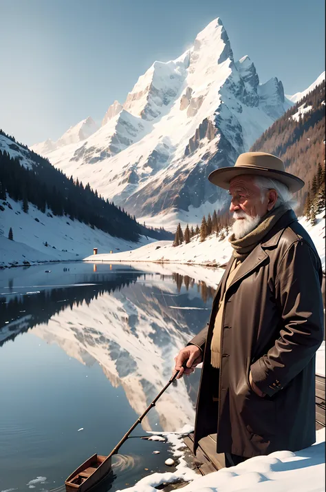 All the mountains, the shadow of the birds have disappeared, all the roads are no trace of people. On the river boat, an old man wearing a demoiselle hat, fishing alone in the wind and snow.