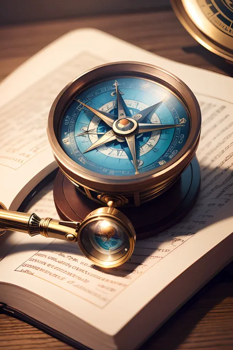 A stylized compass with a built-in magnifying glass, representando a busca e direcionamento no mundo SEO. The compass pointer points to the word "SEO" que brilha de forma sutil, como um destino precioso.