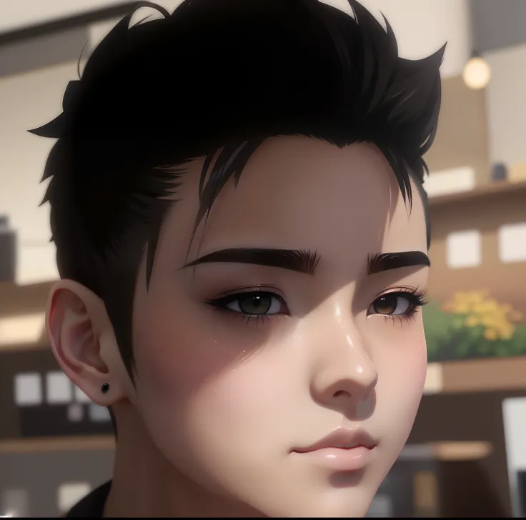 there is a man with a black shirt and a black tie, feito com anime painter studio, estilo realismo anime, pintado em anime painter studio, Arte no estilo de Guweiz, arte de anime realista, estilo anime semi-realista, Estilo anime 3D realista, anime semi re...