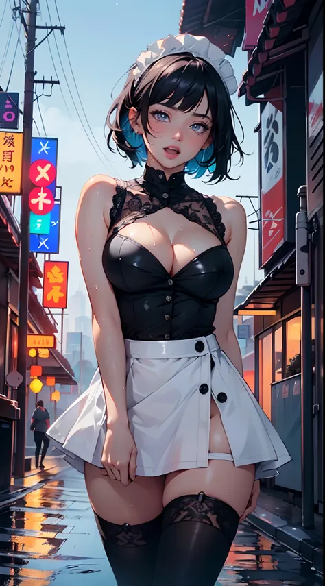 maid girl,(((1girl))),((maid girl with extremely cute and beautiful black hair)),

(large breasts:1.4),bountiful breasts,fluffy breasts,H cup bust,bust up,bulging bust top,(((black bob hair:1.35,colored inner hair,short hair,ear breathing))),((heterochromi...