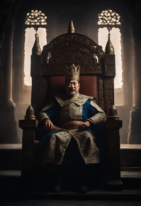 Medieval asian king sitting on his throne of ancient castle