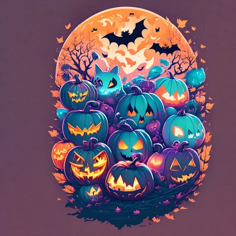 halloween theme, anime style, bright image, soft color, tshirt design, vector-art