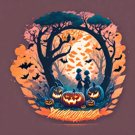 halloween theme, anime style, bright image, soft color, tshirt design, vector-art