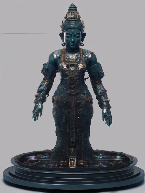 Super giant mechanical Buddha statue，Adoring crowds，In steampunk style，super-fine，8K，Works of masters，Meticulous mechanical depiction，OC renderer，