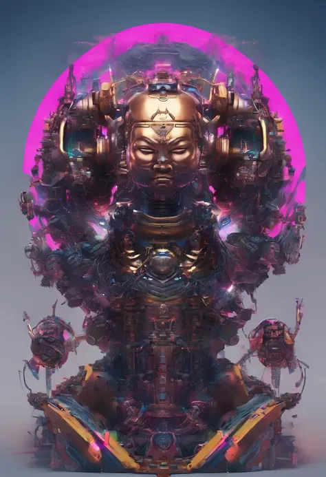 Super giant mechanical Buddha statue，Adoring crowds，In steampunk style，super-fine，8K，Works of masters，Meticulous mechanical depiction，OC renderer，