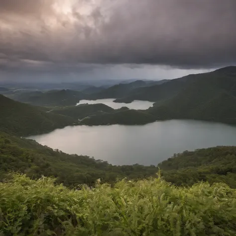 Magnificent view，Fotografia de paisagem de borda da floresta Fotografia digital de natureza profissional de alta qualidade，Arbustos de flores da primavera ao luar em uma noite chuvosa，precipice，water，Pedregulhos，foggy sky，Traces of rain，nightmare vision， E...