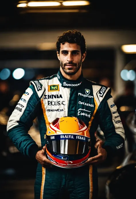 Brazilian Man Formula 1 Driver, 25 anos, prize in hand