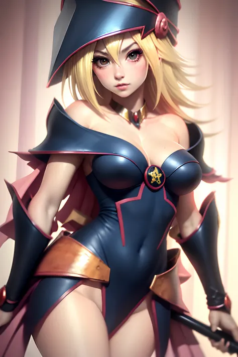 hermosa gagaga girl:1 medio desnuda;2  traje de dark magician girl negro y rojo:3 hermosos ojos detallados,pose de rodillas sexy...