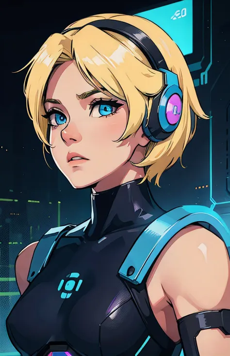 android woman blond retrato poster cyber punk azul