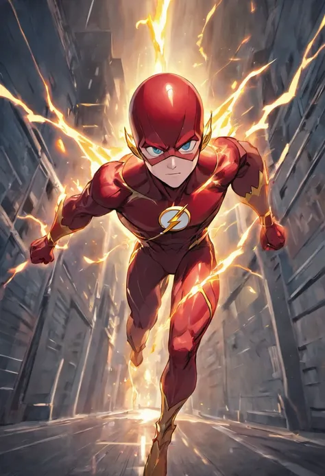 The Flash in Action, Mcu, LENDO VARIOS LIVROS , ultra detalhe, 8k, Jim Lees artistic style, DC Quadrinhos, visto de frente, cara fria, Piece, alto