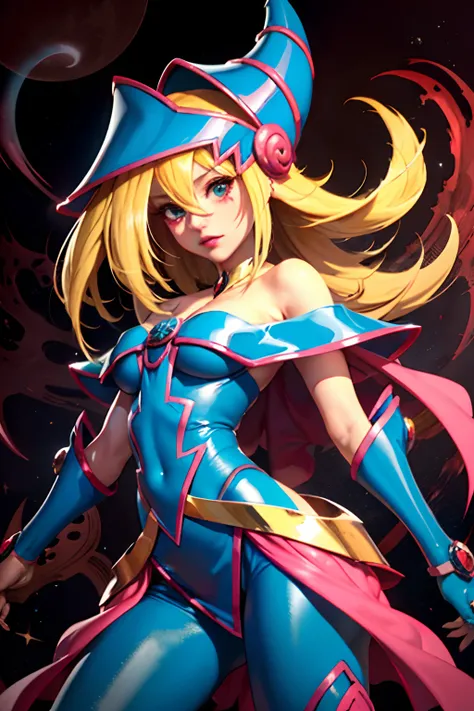 Hermosa dark magician girl (Obra maestra: 1.2, La mejor calidad), (1 Loli, solamente), grandes senos, (Dynamic posture), (piel brillante, crimson red skin), crimson red skin, Dark Magician Girl Demon Version Sezy, piel roja, Guantes finos y de encaje, ( sm...