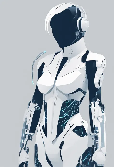 Full body photo of white female cyborg, cyberpunk, mechanical, blue eyes glowing, metal surface, invisible circuit, (paper cut style)