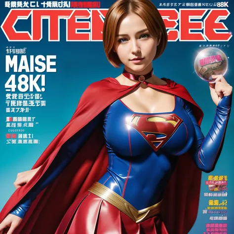 (Best Quality,4K,8K,hight resolution,masutepiece:1.2),Ultra-detailed,Realistic:1.37,Super masterpiece,Short-haired Supergirl、large full breasts、Looking at the camera、Glossy costume、a choker、Too short miniskirt、Magazine covers、Weekly Magazine