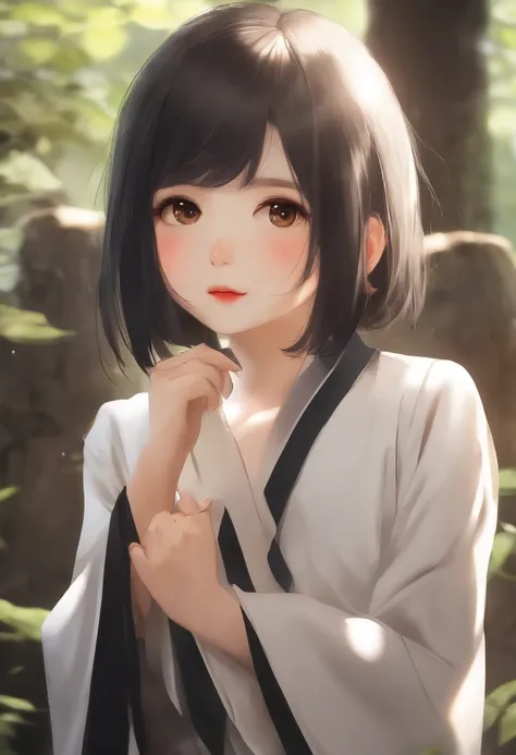 Black hair、Disheveled hair with short cuts、japanes、Ano-chan Style、12-year-old girl、Looking here、Kamimei、nudde、A slender、爆乳、Hot Spring Background、realisitic、date