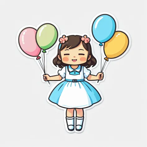 a sticker,balloons, Flat design, White background, Cute, kawaii