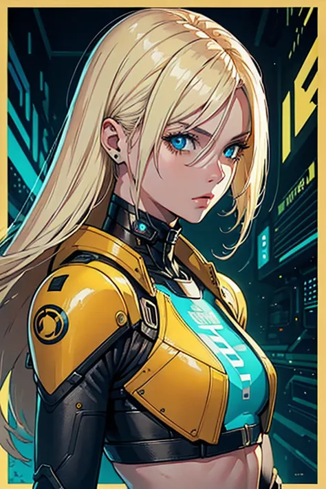 android woman blond retrato poster cyber punk laranja