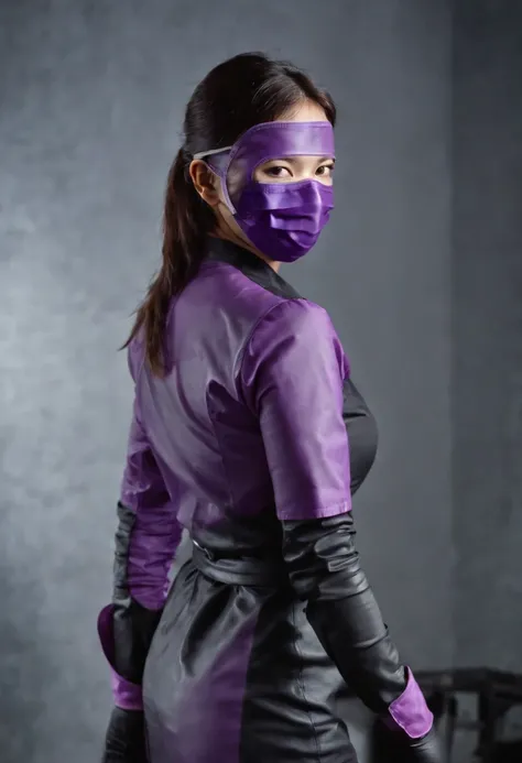 Meilin from Advanced Metal Gear Research Institute. Highly realistic. rubber glove、Purple rubber gloves、Purple cooking gloves、Long gloves、Glossy gloves、Glossy apron、Wear a mask、Rubber Mask、The perfect surgical mask