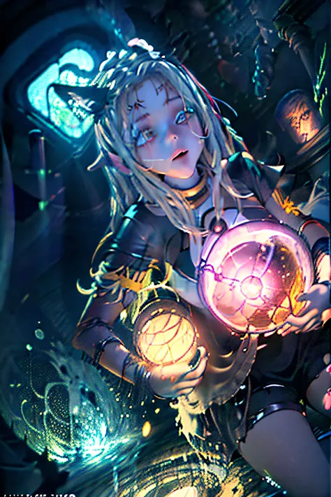 Masterpiece, high resolution, Anime style beautiful girl, In a filthy beaker, In ingress liquids, human - shaped, Magical Circle, Small room with phosphorescent flash, Perfect beautiful girl, , glowing from within, staring at the audience, Laughter, 3D ren...