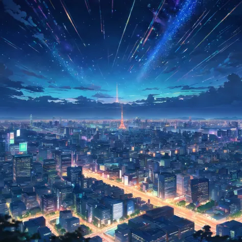 Tokyo city in night, landscape view, constellation, in the sky