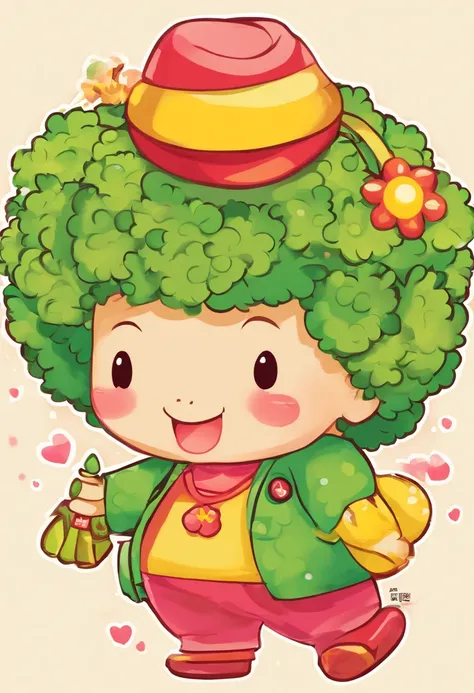 just a simple broccoli-style drawing, kawaii, Pescador, bonitinho, Anpanman childrens Japanese drawing style, Takashi Yanase.