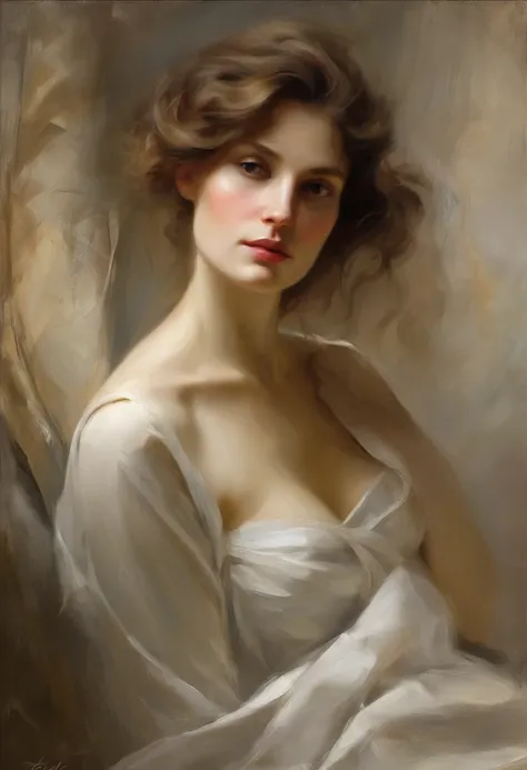 ((golden ratio}} the year is 1890, the setting is France, A Highly detailed realistic oil painting of an elegant woman laying in a bathtub, she is fully clothed in a simple white dress and submerged under the water 1:2, {{Camera is above}}, curtains blowin...