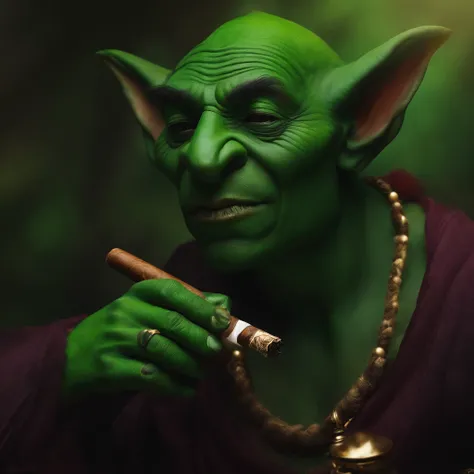 goblin de pele verde muher bruxa fumando cigarro