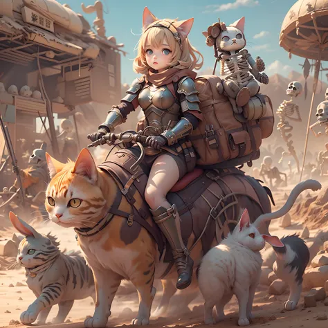 ((Girl riding a cat))、((The action of walking in a desert wasteland))、((Wasteland))、((Rabbit-eared girl))、((Girl 1 And Fat Cat 1))、((Riding a fat cat))、Fat cat in heavy armor、((maru々Fat cat))、Girl with a magic wand、magical little girl、 Wearing armor and sh...